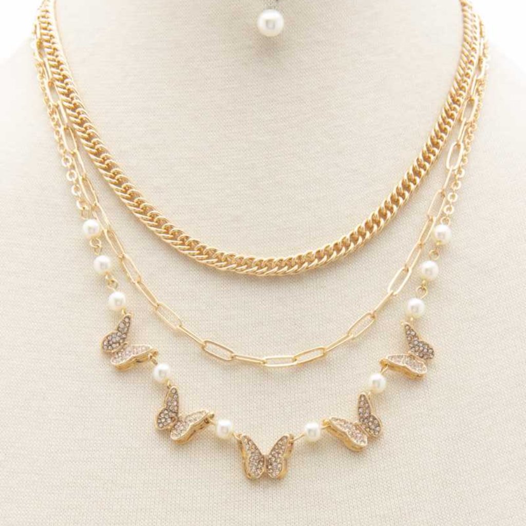Butterfly Charm Oval Link Layered Necklace 19$